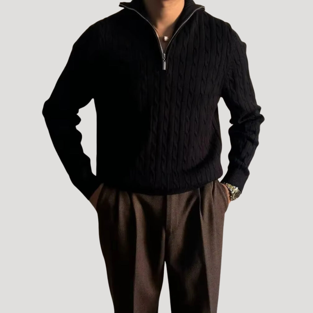Men’s Cable Knit Sweater – Half Zip – Timeless Winter Essential