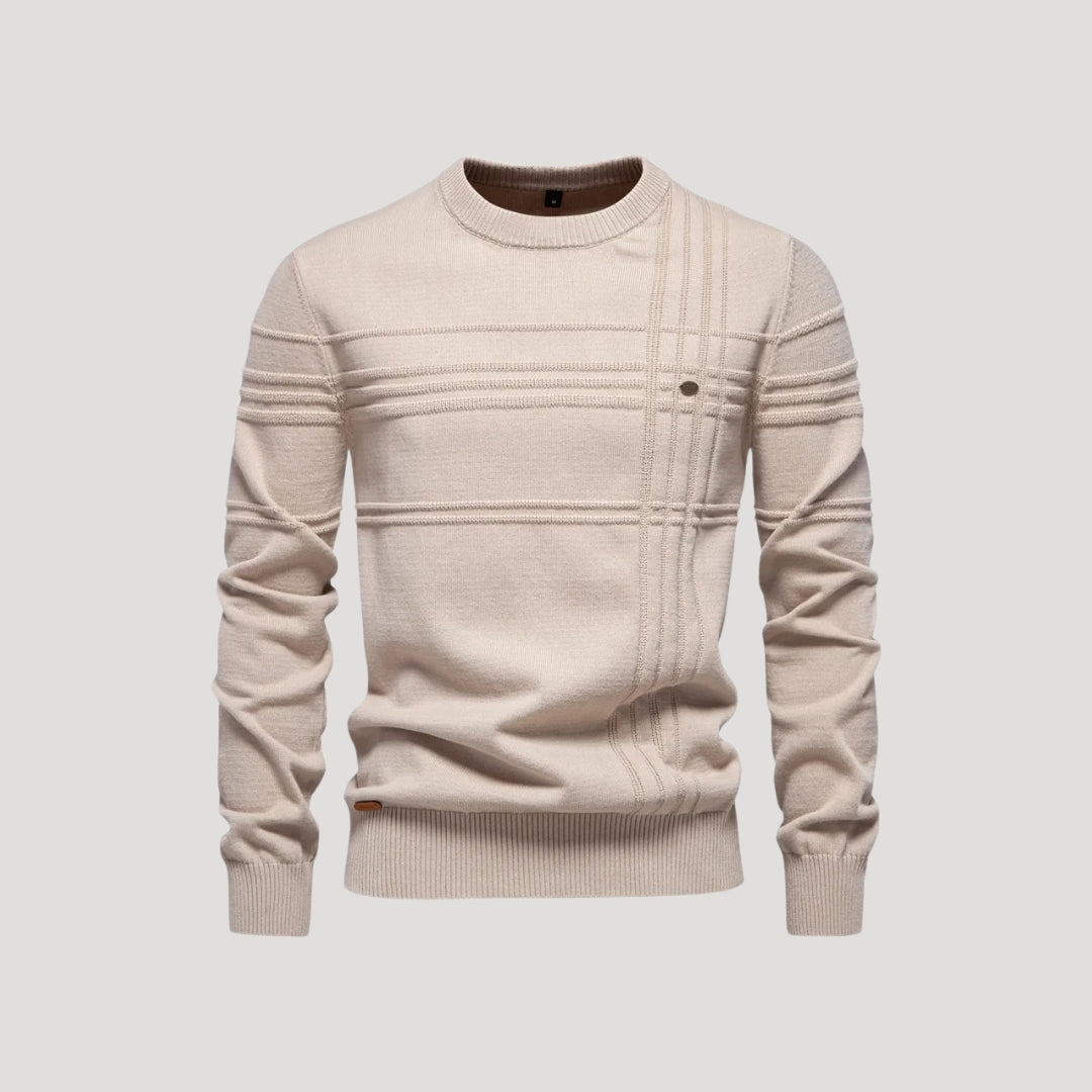 Men’s Crew Neck Knit Sweater – Textured Detail – Casual Smart Look