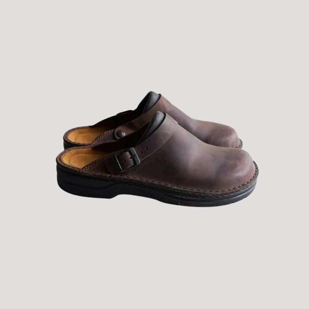 Leather Clogs – Adjustable Buckle – Casual Comfort Slip-On