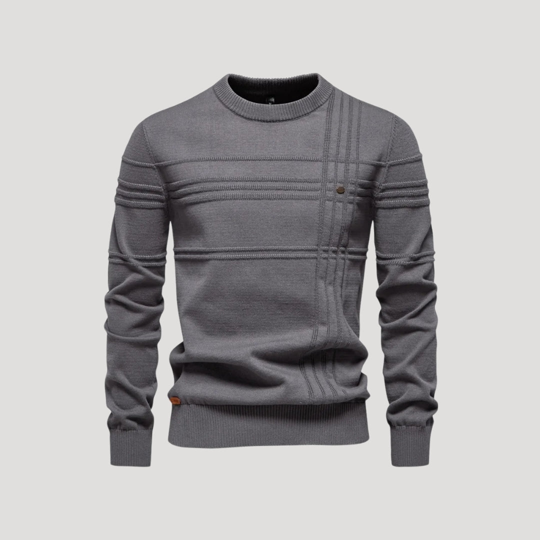 Men’s Crew Neck Knit Sweater – Textured Detail – Casual Smart Look