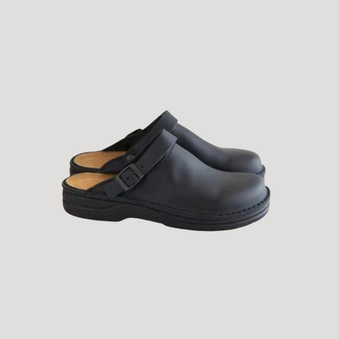 Leather Clogs – Adjustable Buckle – Casual Comfort Slip-On