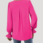 Blouse – V-Neck, Long Puff Sleeves – Elegant Office Style