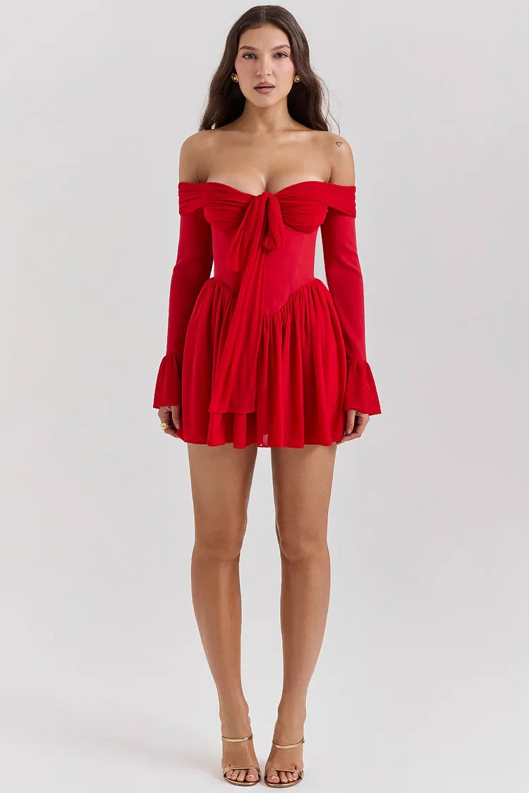 Mini Dress – Off-Shoulder Bow Detail – Romantic Cocktail Look