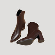 Ankle Boots – Sleek Leather Look – Block Heel for Day to Night
