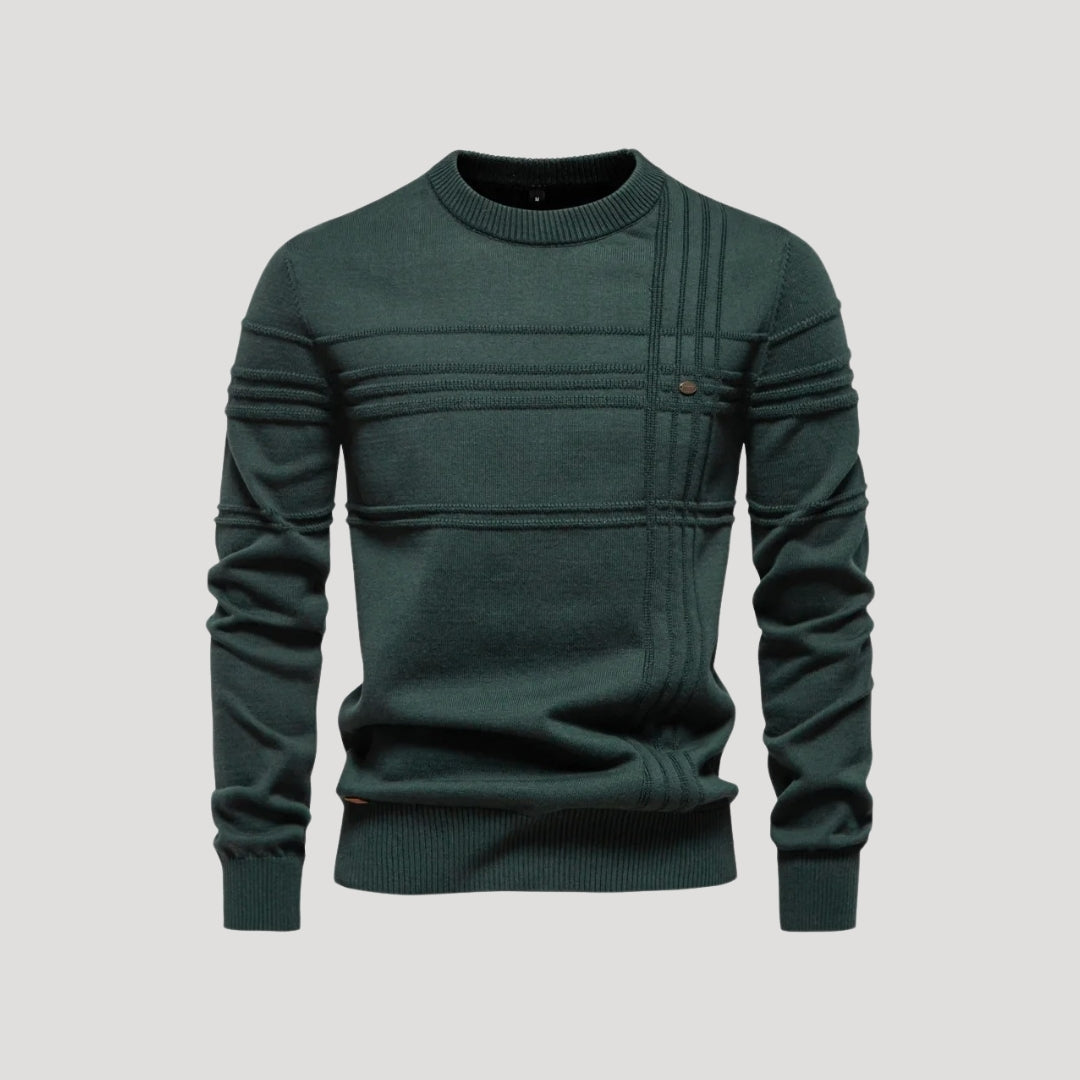 Men’s Crew Neck Knit Sweater – Textured Detail – Casual Smart Look
