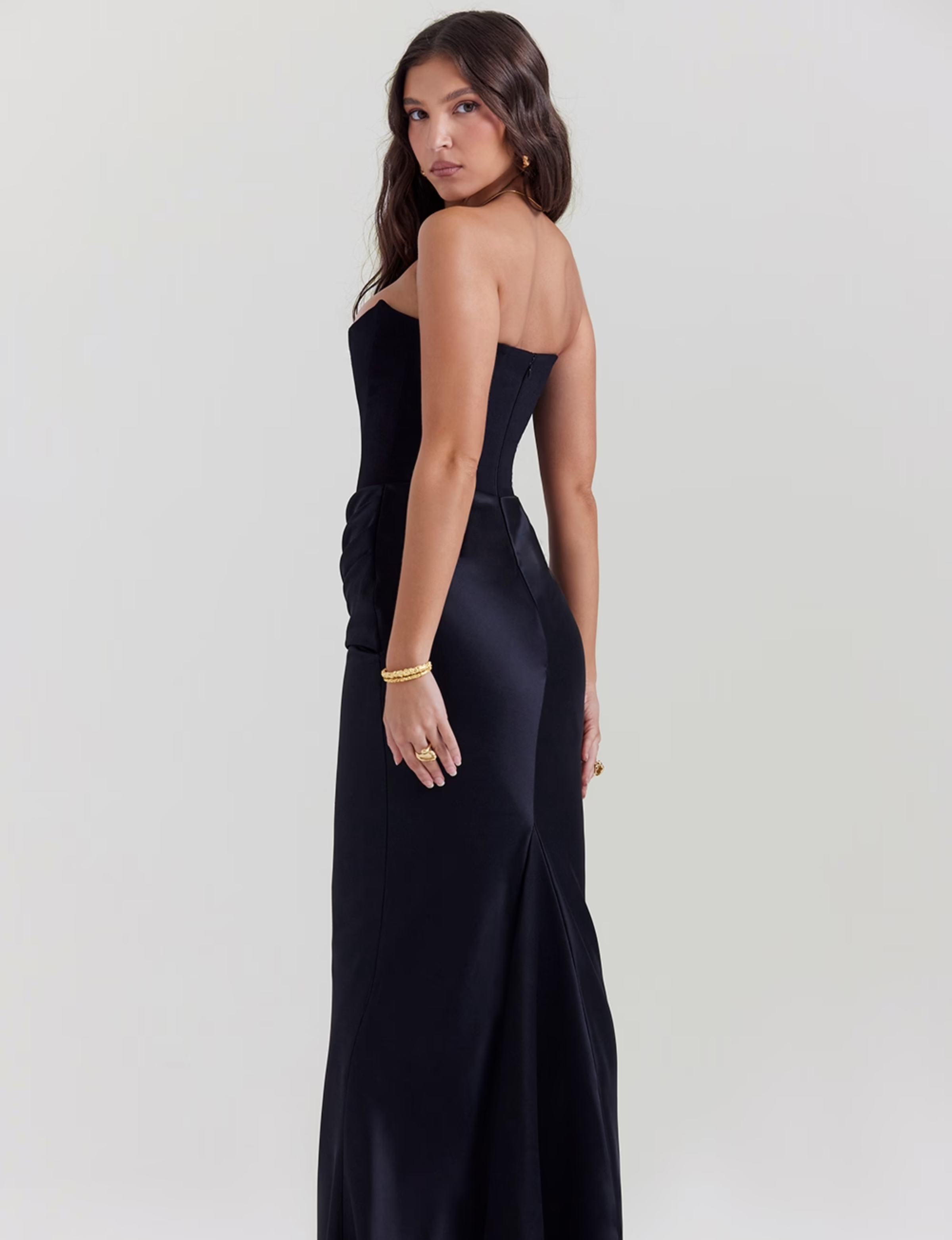 Strapless Maxi Dress – Satin Skirt – Elegant Evening Look