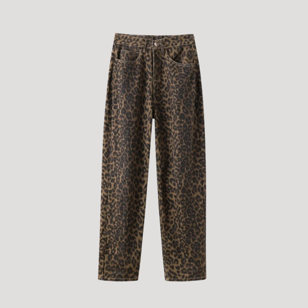 Straight Leg Jeans – Leopard Print – Edgy Casual Style