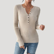 Ribbed Henley Top – Button Front – Casual Smart Style