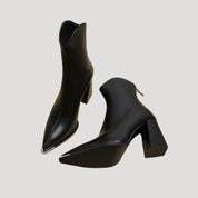 Ankle Boots – Sleek Leather Look – Block Heel for Day to Night