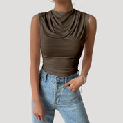 Sleeveless Top – Draped Neck – Effortless Day-to-Night Style