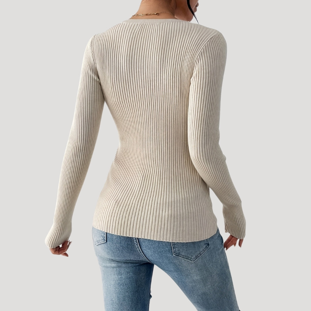 Ribbed Henley Top – Button Front – Casual Smart Style