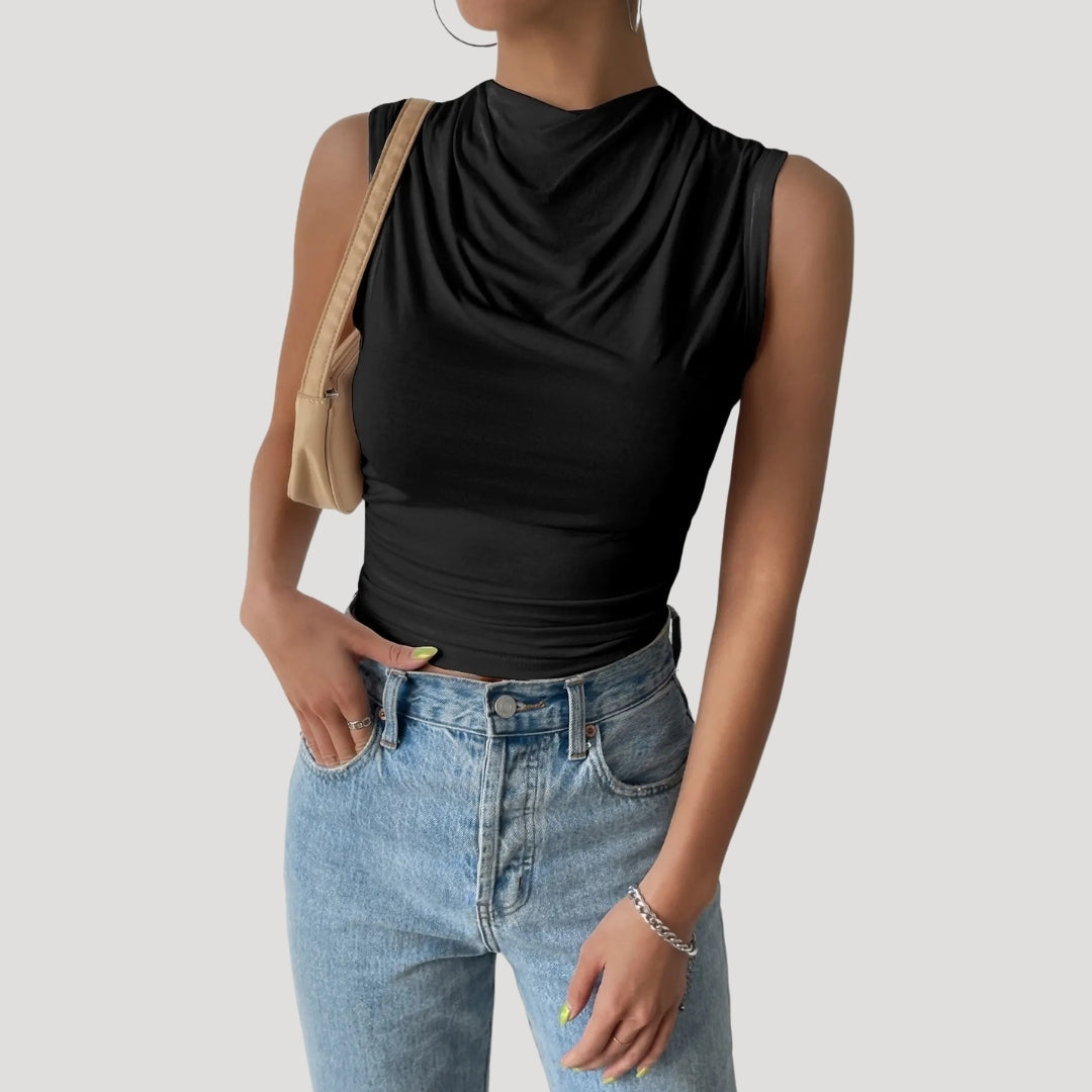 Sleeveless Top – Draped Neck – Effortless Day-to-Night Style
