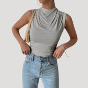 Sleeveless Top – Draped Neck – Effortless Day-to-Night Style