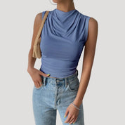 Sleeveless Top – Draped Neck – Effortless Day-to-Night Style