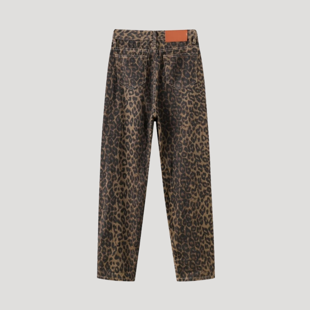 Straight Leg Jeans – Leopard Print – Edgy Casual Style