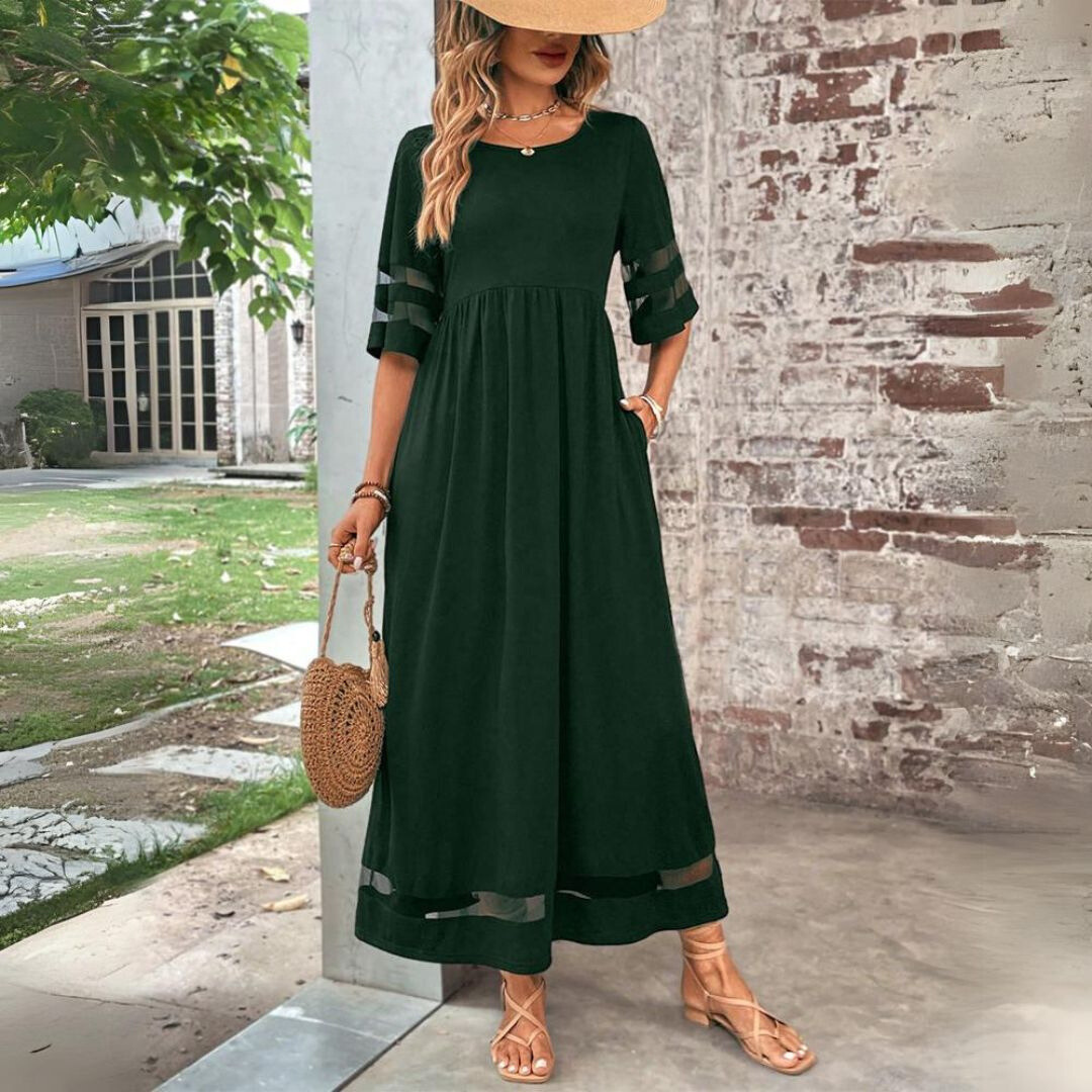 Maxi Dress – Sheer Panel Sleeves – Elegant Casual Look