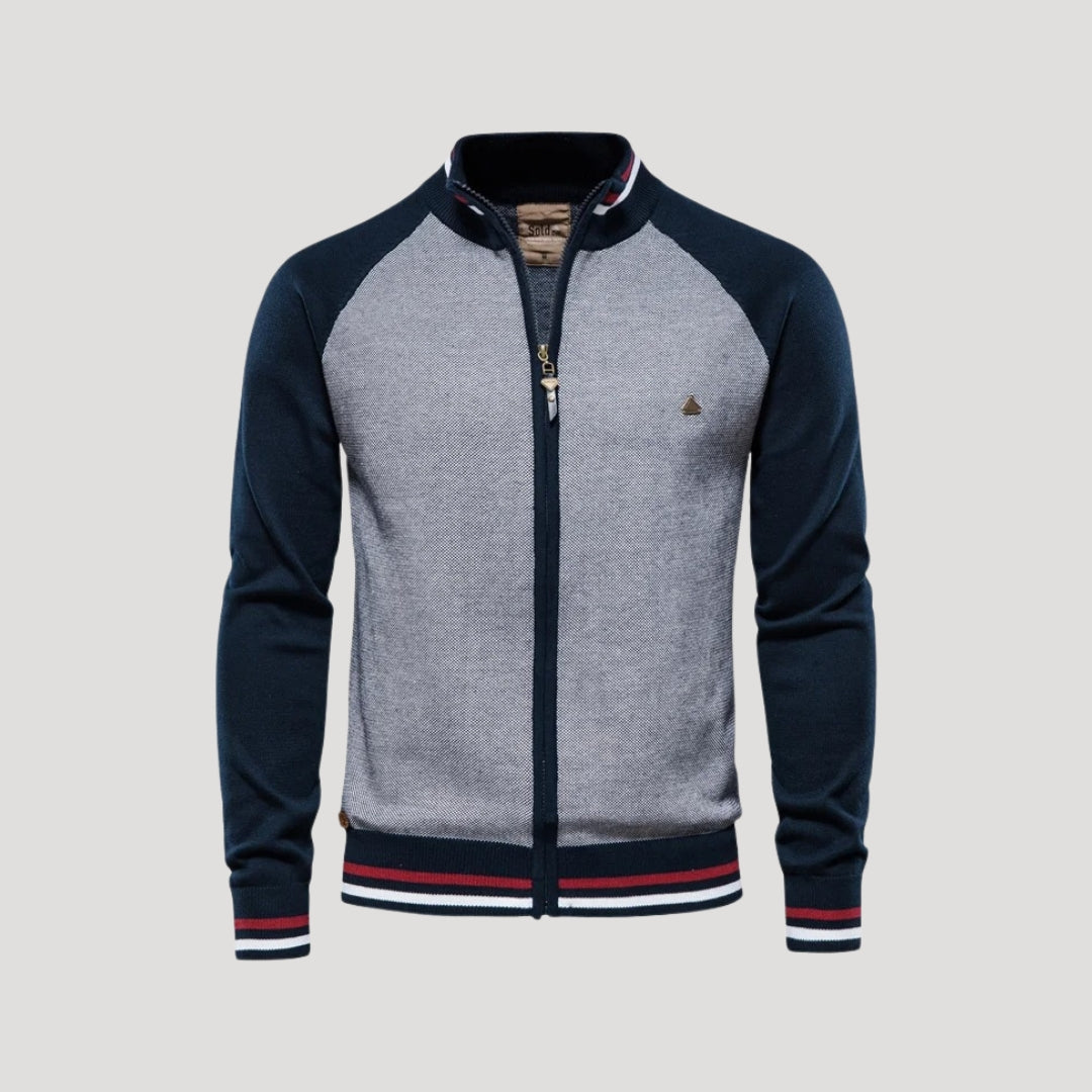 Men’s Zip Knit Jacket – Contrast Sleeves – Casual Layering Piece