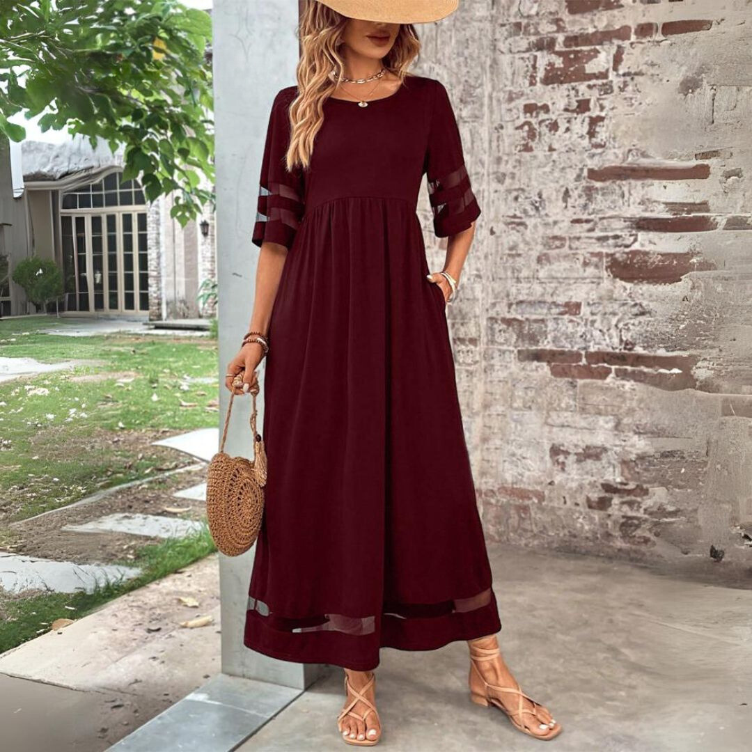 Maxi Dress – Sheer Panel Sleeves – Elegant Casual Look