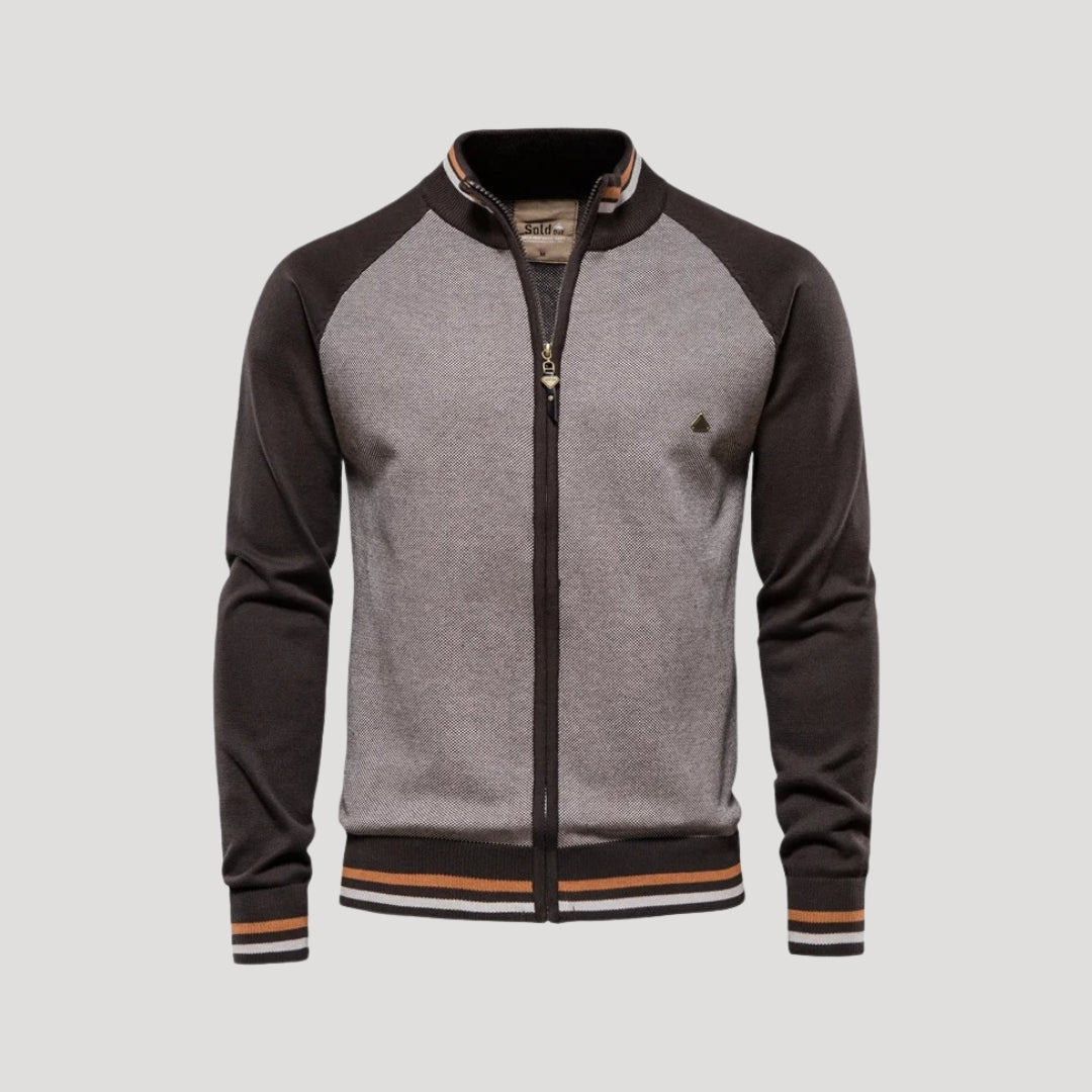 Men’s Zip Knit Jacket – Contrast Sleeves – Casual Layering Piece