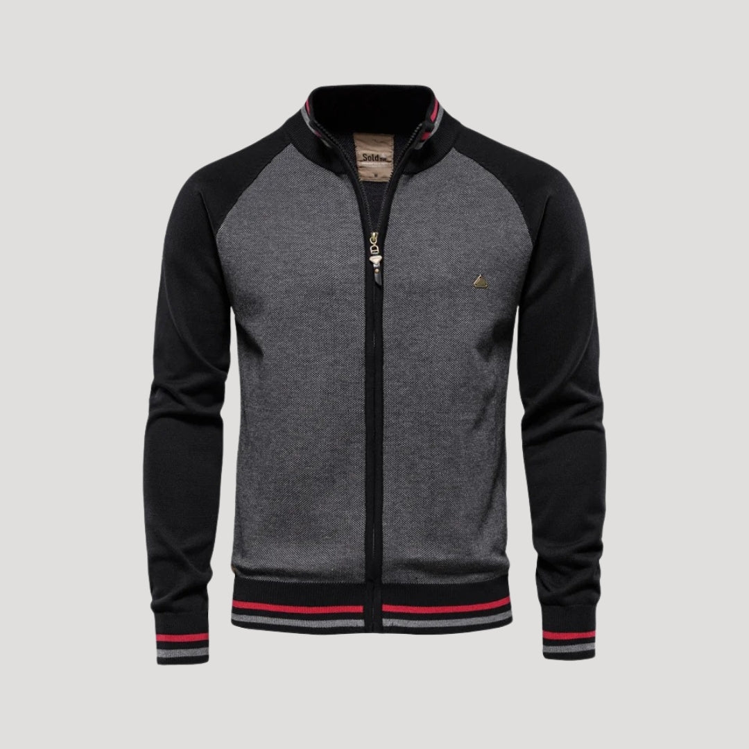 Men’s Zip Knit Jacket – Contrast Sleeves – Casual Layering Piece