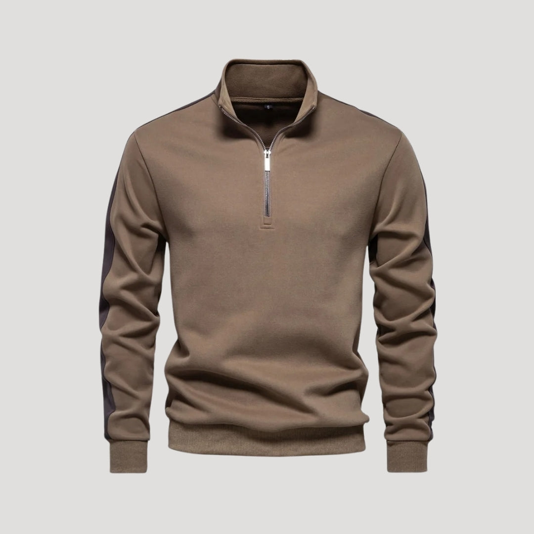 Men’s Quarter Zip Sweatshirt – Athletic Fit – Contrast Sleeve Detail