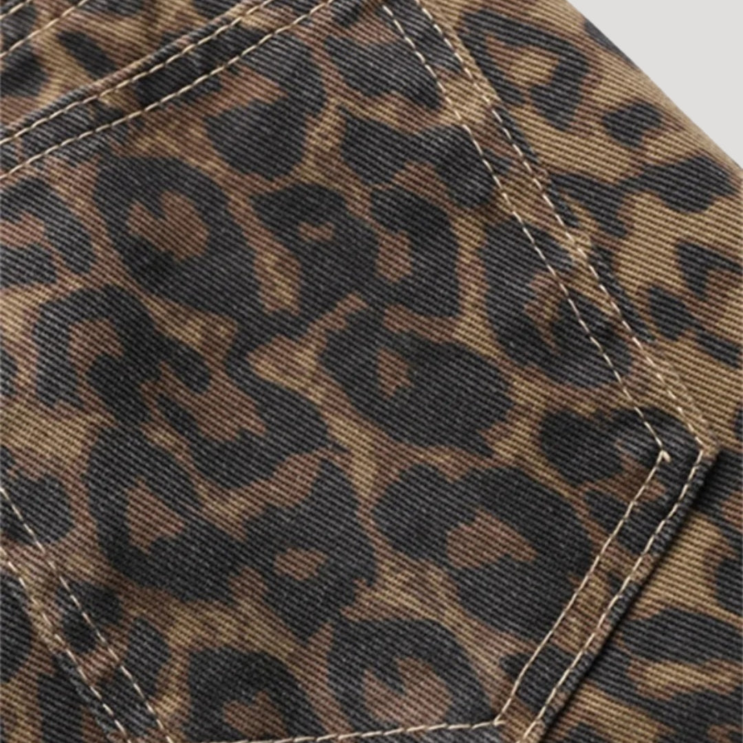 Straight Leg Jeans – Leopard Print – Edgy Casual Style