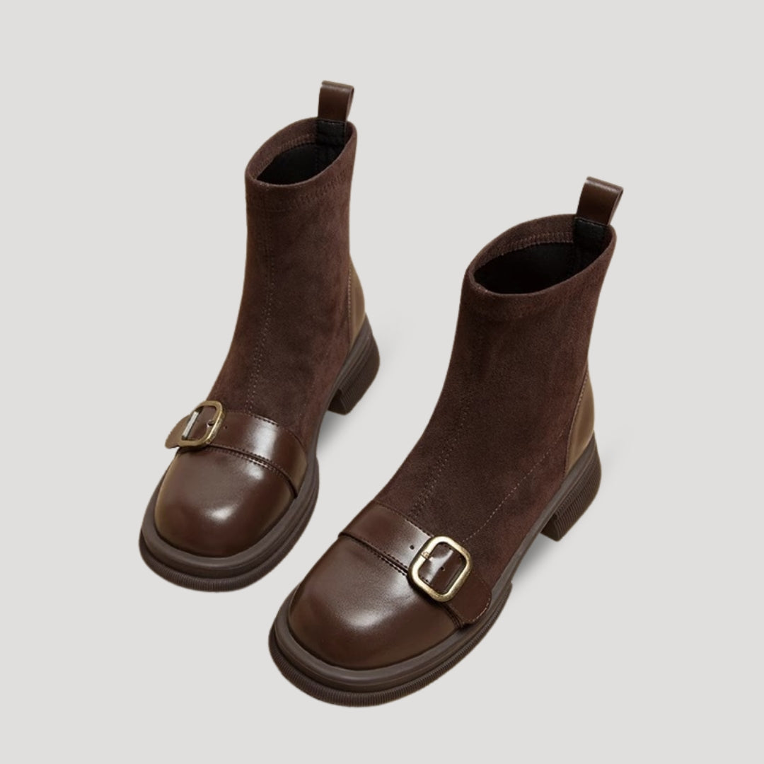 Ankle Boots – Faux Suede & Buckle Detail