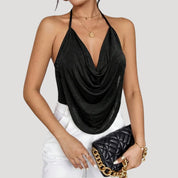 Halter Neck Top – Draped Front – Glam Party Style