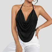 Halter Neck Top – Draped Front – Glam Party Style