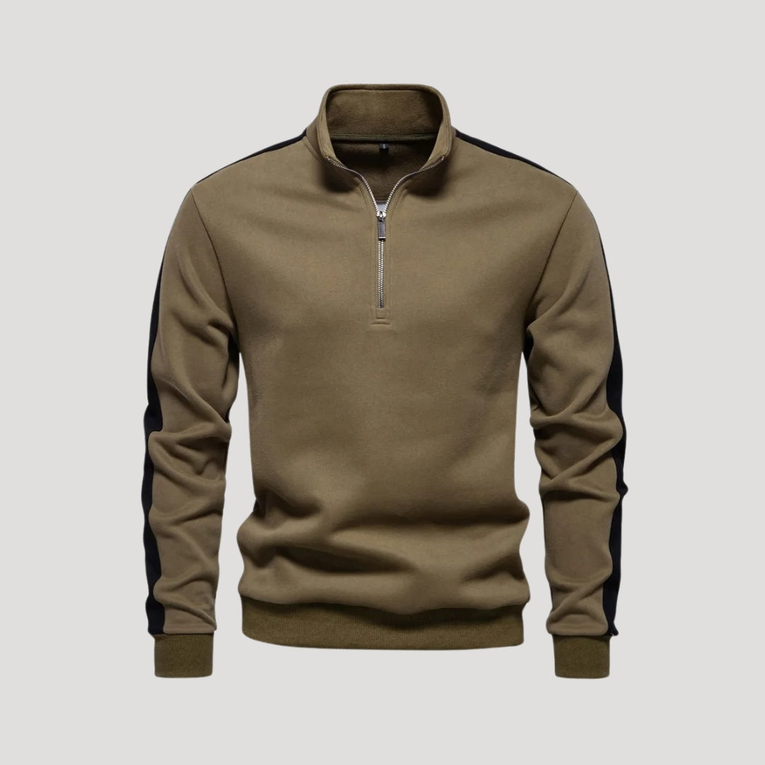 Men’s Quarter Zip Sweatshirt – Athletic Fit – Contrast Sleeve Detail