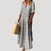 Boho Floral Maxi Dress for Women – Lightweight Cotton Summer Dress with Relaxed Fit and Roll-Tab Sleeves 1