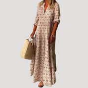 Boho Floral Maxi Dress for Women – Lightweight Cotton Summer Dress with Relaxed Fit and Roll-Tab Sleeves 2