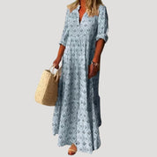 Boho Floral Maxi Dress for Women – Lightweight Cotton Summer Dress with Relaxed Fit and Roll-Tab Sleeves 3