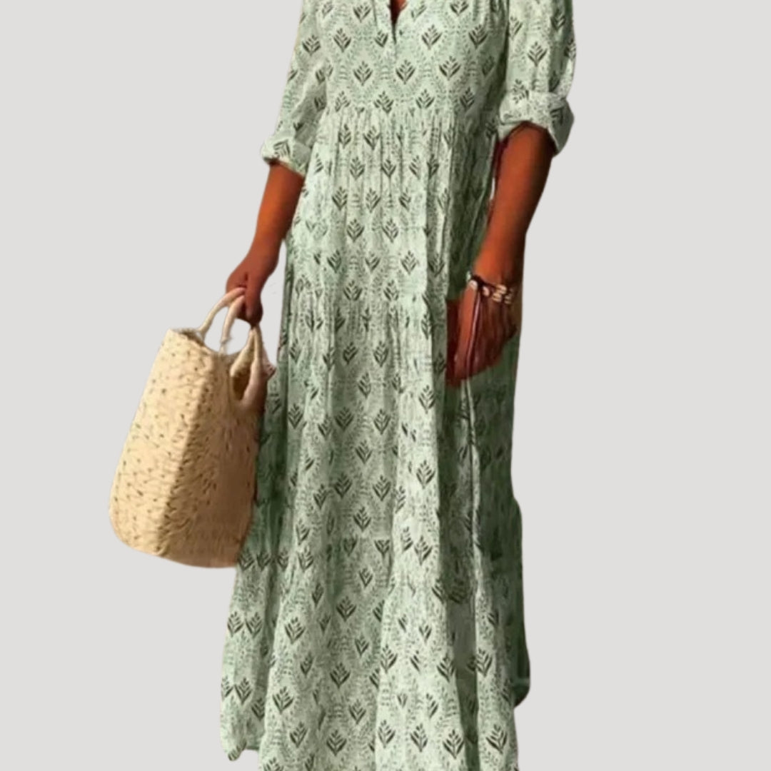 Boho Floral Maxi Dress for Women – Lightweight Cotton Summer Dress with Relaxed Fit and Roll-Tab Sleeves 4