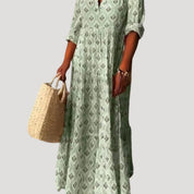 Boho Floral Maxi Dress for Women – Lightweight Cotton Summer Dress with Relaxed Fit and Roll-Tab Sleeves 4