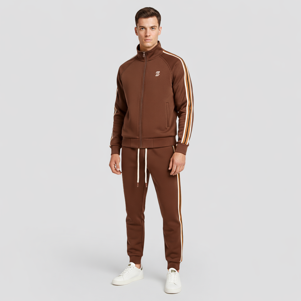 Set – Mens – All Season – Men's Tracksuit Set in Breathable Fabric with Striped Design – Montford Co