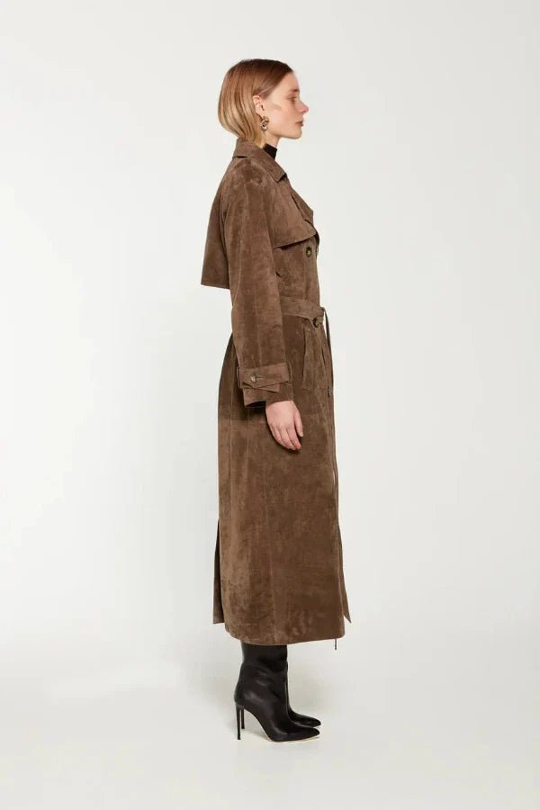 Chic Black Vegan Leather Maxi Trench Coat for Women with Belted Waist - Sustainable Autumn and Winter Fashion 1