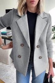 Classic Oversized Black Blazer for Women with Double-Breasted Design and Ribbed Knit Sleeves 3