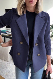 Classic Oversized Black Blazer for Women with Double-Breasted Design and Ribbed Knit Sleeves 5