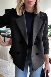 Classic Oversized Black Blazer for Women with Double-Breasted Design and Ribbed Knit Sleeves 6