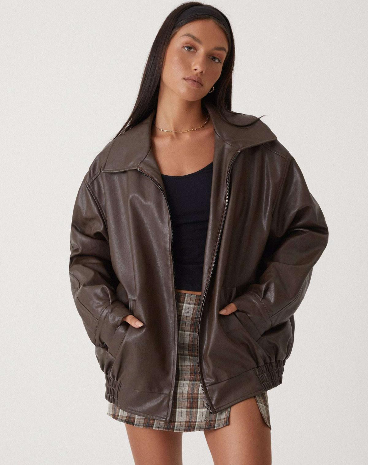 Classic PU Leather Women's Jacket - Relaxed Fit Casual Outerwear for Year-Round Style 0