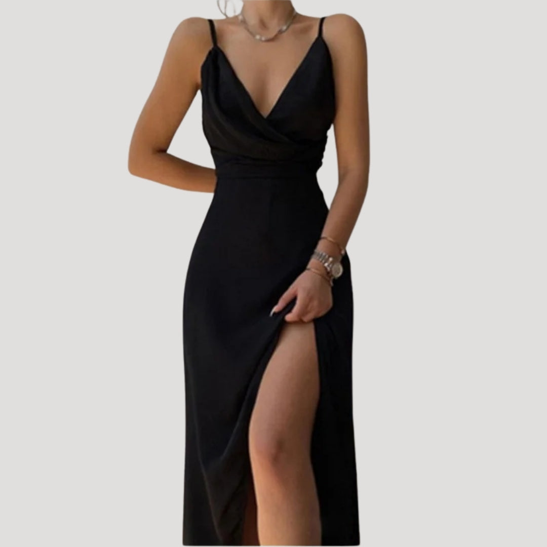 Cowl Neck Maxi Dress – High Side Slit – Elegant Wedding Guest Look 6