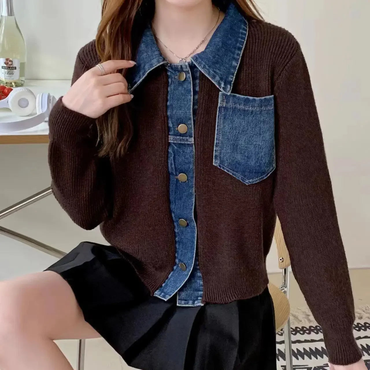 Cropped Denim Jacket – Unique Patchwork Design – Trendy Casual Outerwear 3