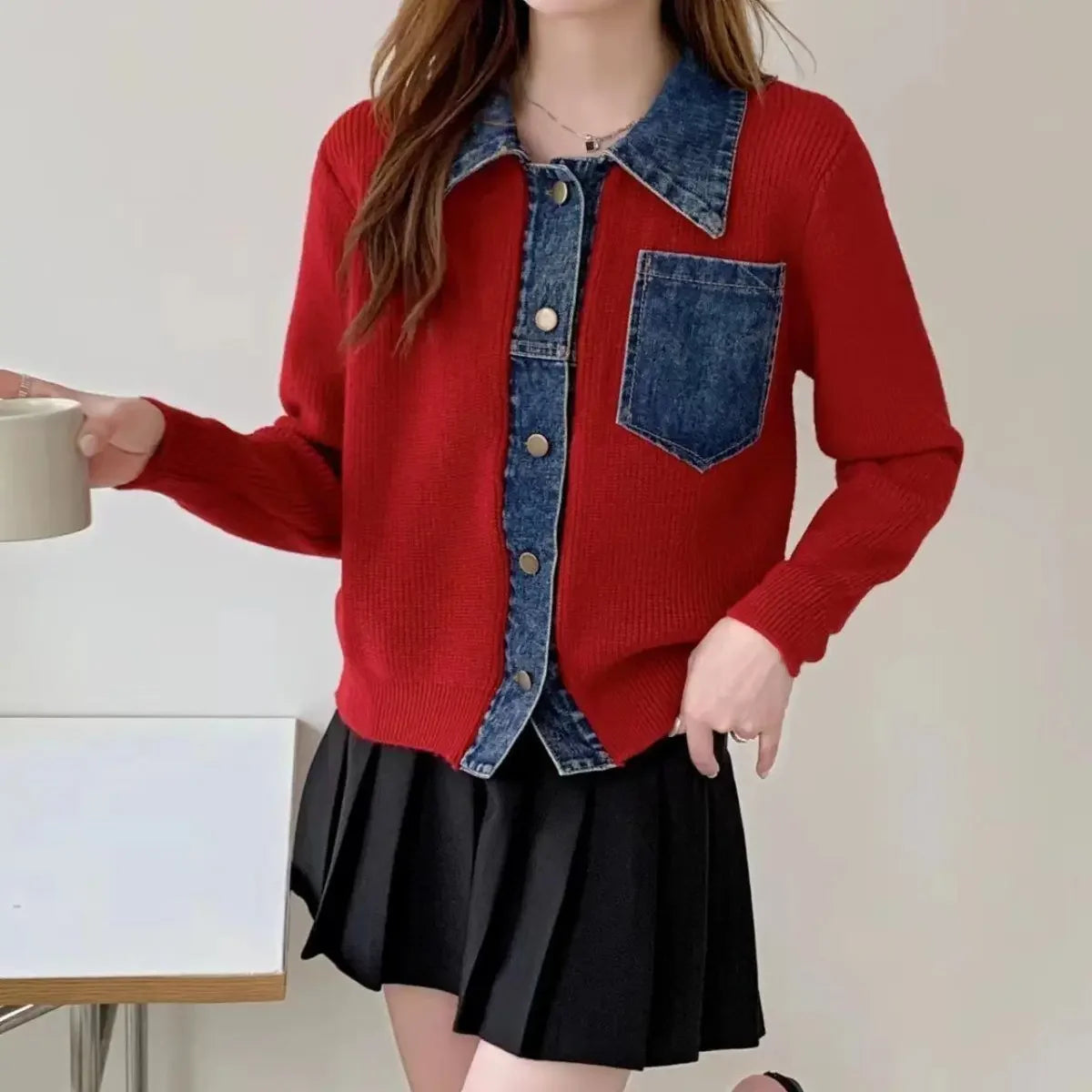 Cropped Denim Jacket – Unique Patchwork Design – Trendy Casual Outerwear 9