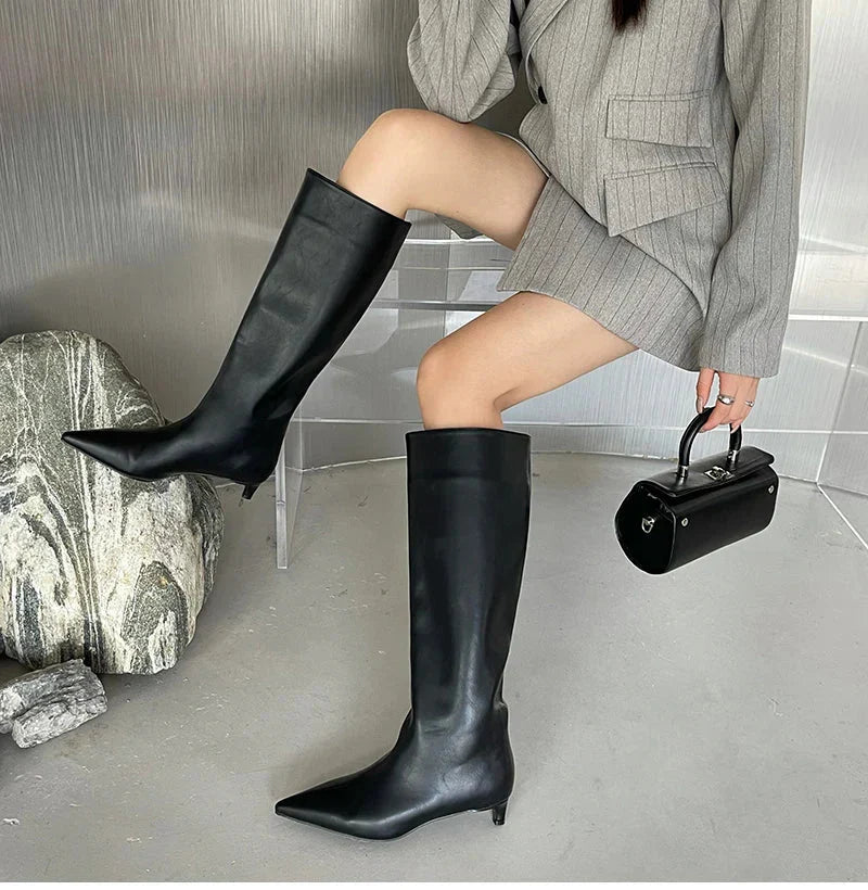 Elegant Black Knee High Boots for Women - Pointed Toe Stylish Long Boots for All-Day Comfort 1