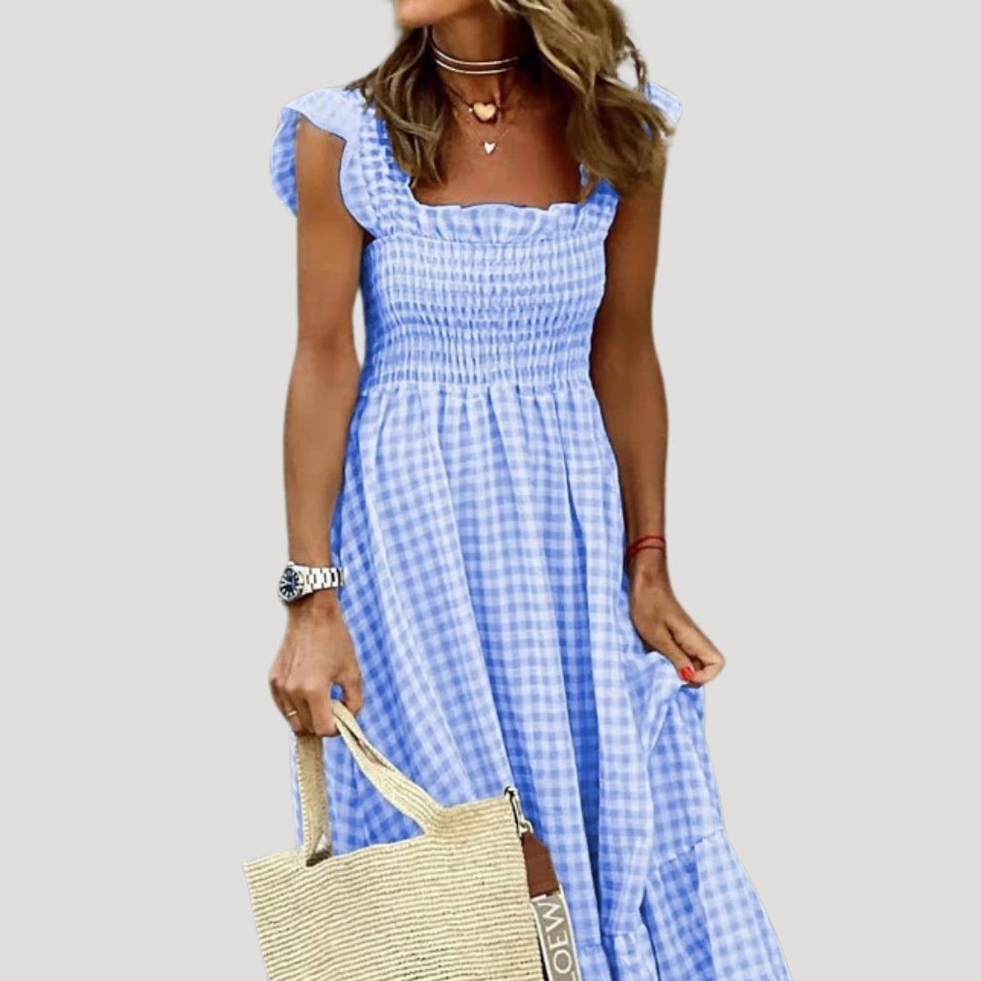 Gingham Maxi Dress – Smocked Bodice – Effortless Summer Style 0