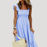 Gingham Maxi Dress – Smocked Bodice – Effortless Summer Style 0