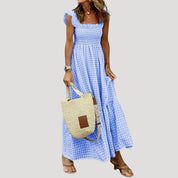 Gingham Maxi Dress – Smocked Bodice – Effortless Summer Style 1