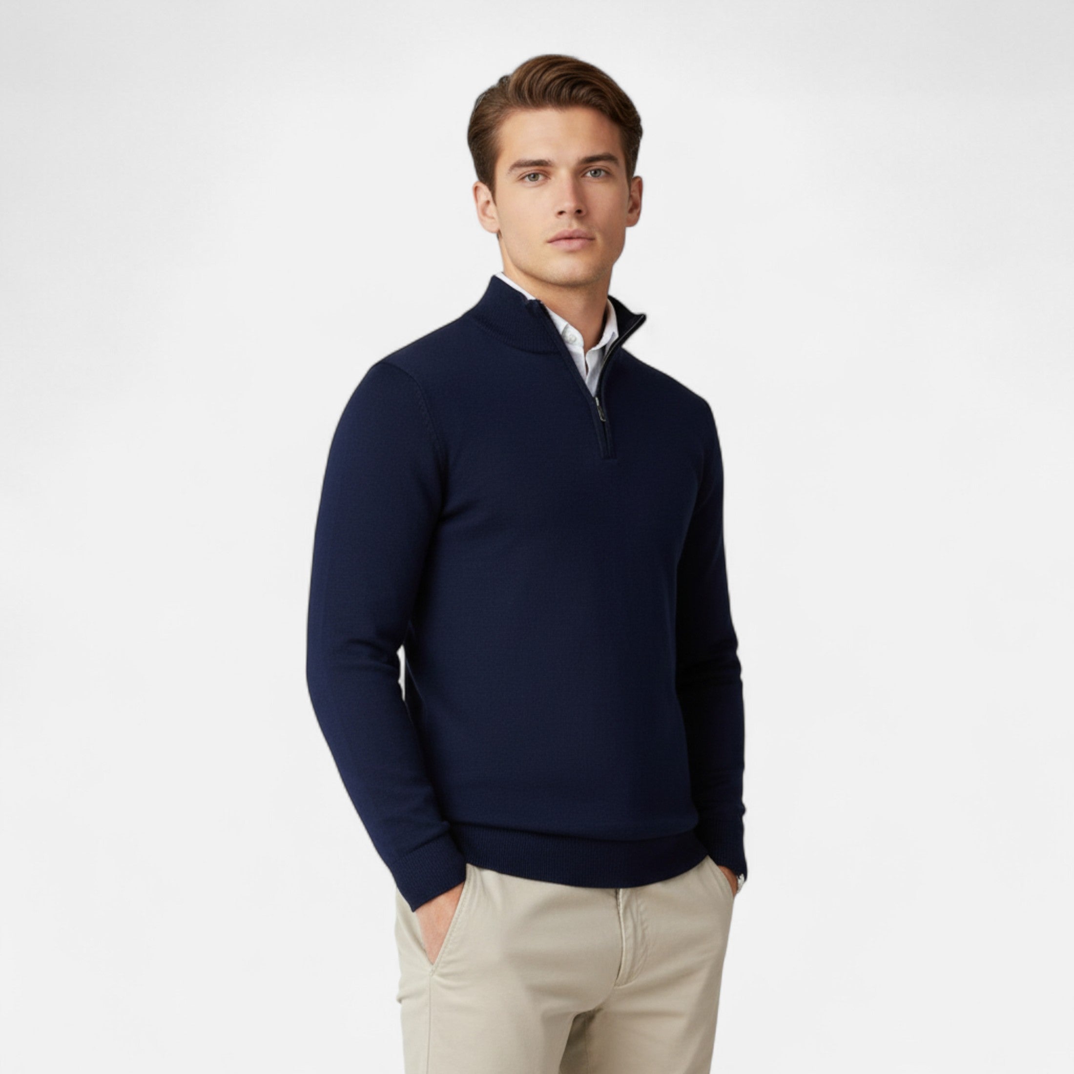 Half-Zip Sweater – Soft Polyester – Stylish Winter Essential for Men 1