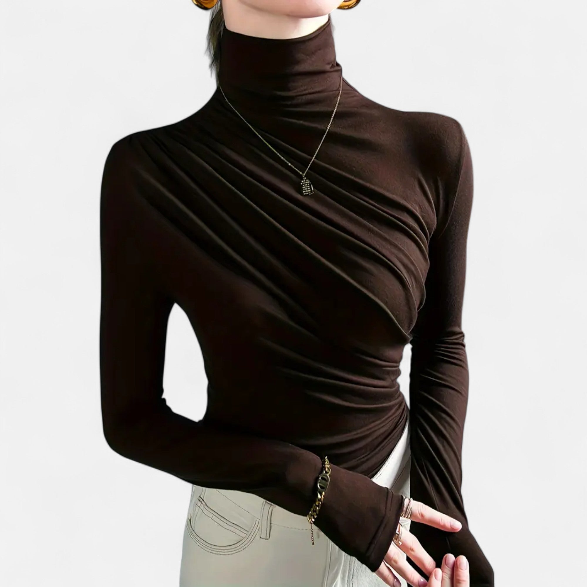 High Neck Blouse – Ruched Detail – Elegant Office to Dinner Style 0